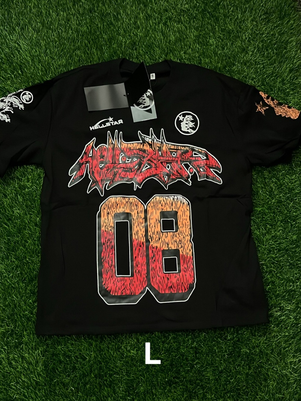 Hellstar Men's Black Graphic Logo Tee with Red-Orange Gradient Print